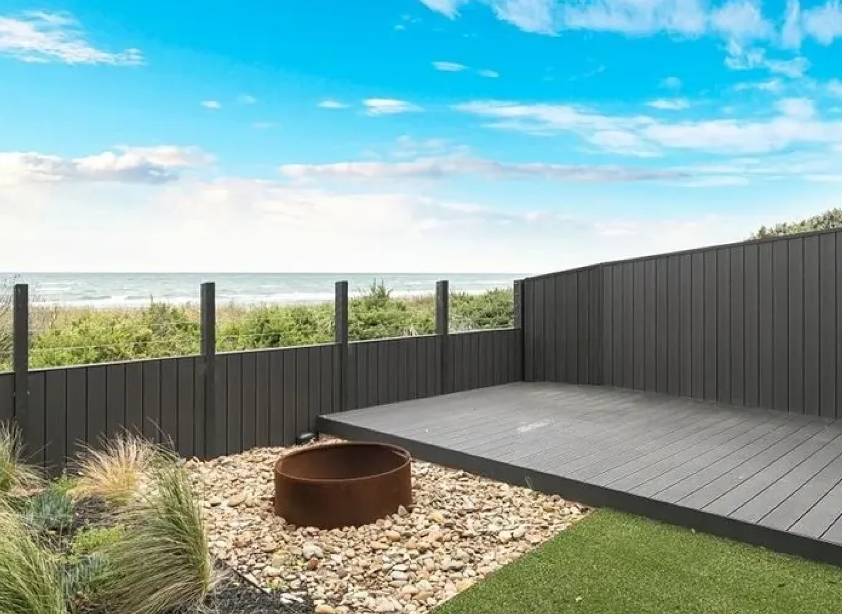 Minimalist patio by the beach.