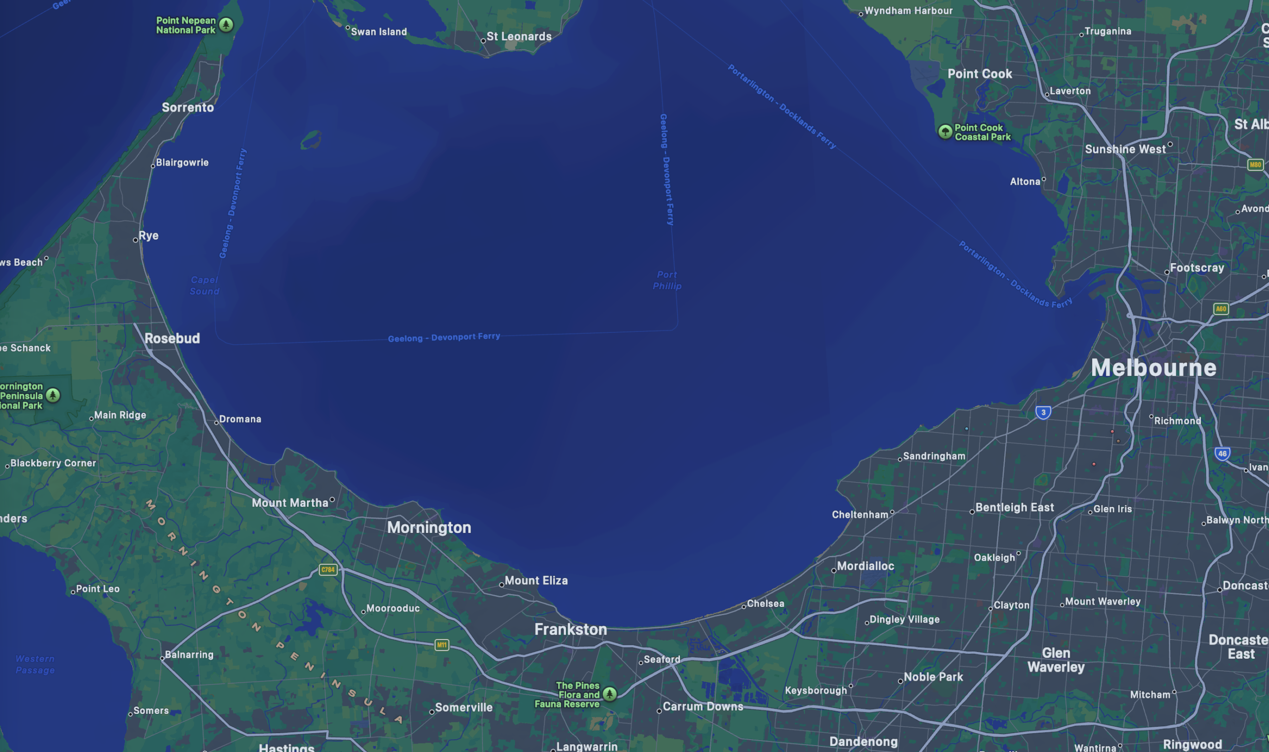 Port Phillip Bay map near Melbourne